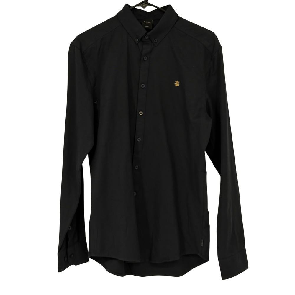 Blakely Mens Long Sleeve Button Down Shirt Navy Blue Large Slim Fit Anchor Logo